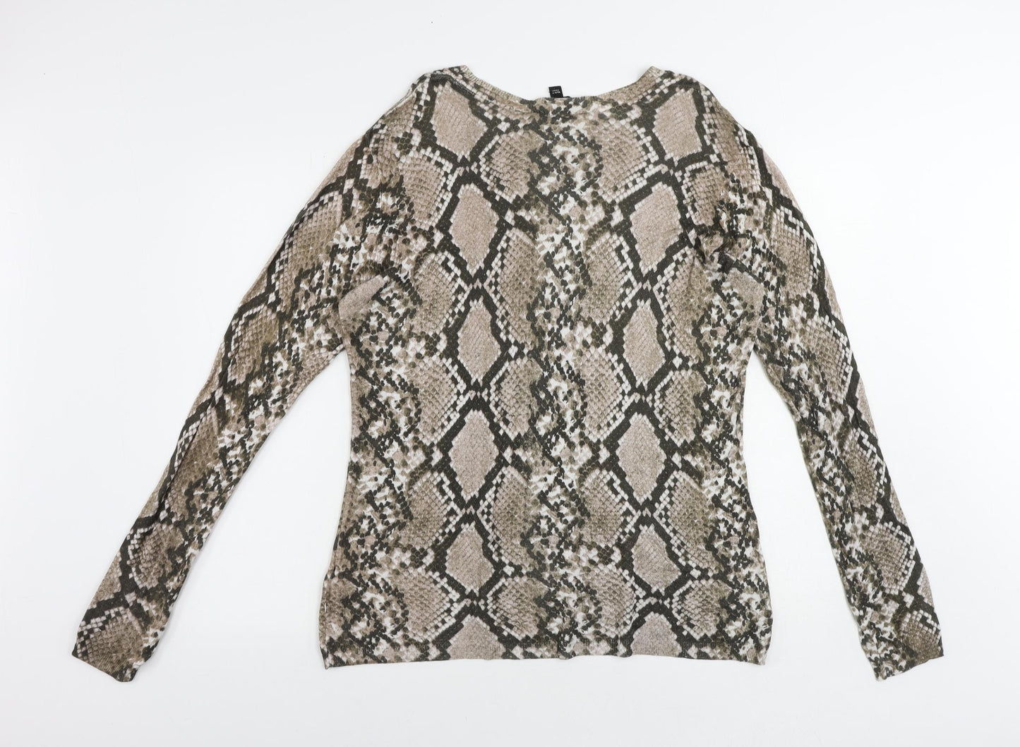 Dorothy Perkins Womens Beige Animal Print Viscose Basic Blouse Size 16 Boat Neck