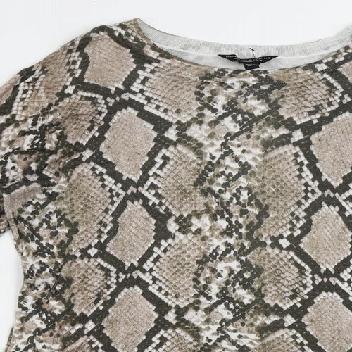 Dorothy Perkins Womens Beige Animal Print Viscose Basic Blouse Size 16 Boat Neck