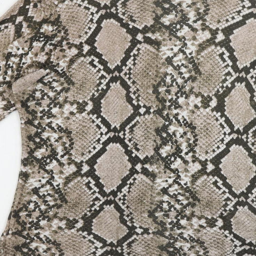 Dorothy Perkins Womens Beige Animal Print Viscose Basic Blouse Size 16 Boat Neck