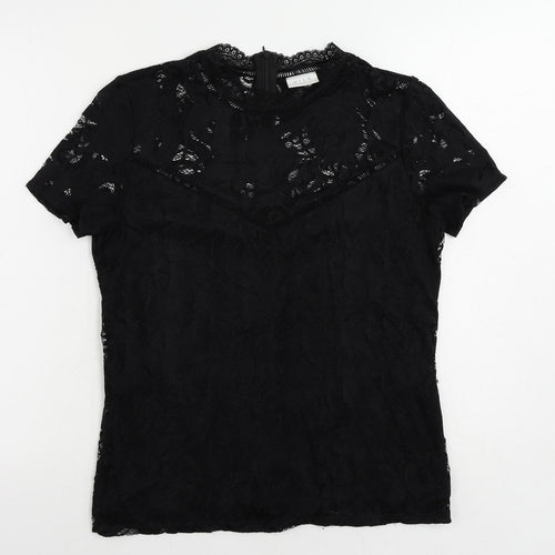 VILA Womens Black Polyamide Basic Blouse Size L Mock Neck