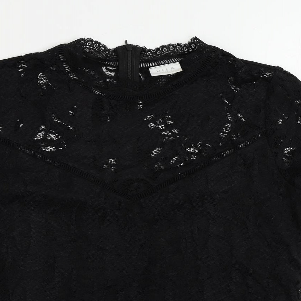 VILA Womens Black Polyamide Basic Blouse Size L Mock Neck