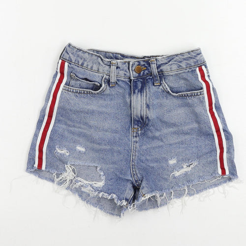 Denim & Co. Womens Blue Cotton Cut-Off Shorts Size 4 L3 in Regular Zip - Side Stripe