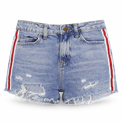 Denim & Co. Womens Blue Cotton Cut-Off Shorts Size 4 L3 in Regular Zip - Side Stripe