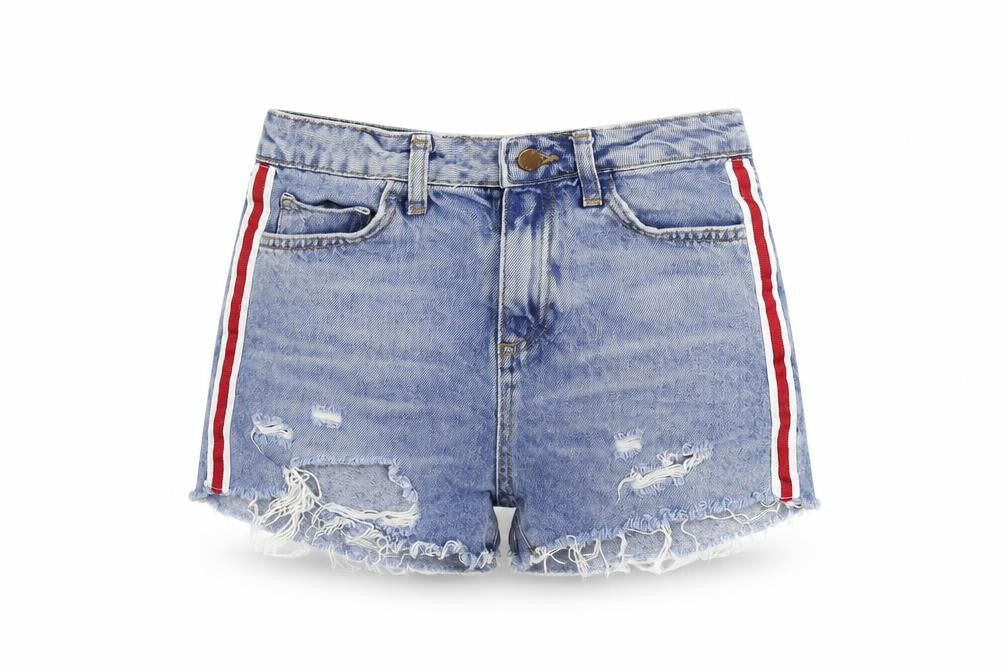 Denim & Co. Womens Blue Cotton Cut-Off Shorts Size 4 L3 in Regular Zip - Side Stripe