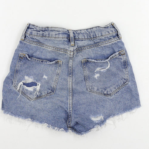 Denim & Co. Womens Blue Cotton Cut-Off Shorts Size 4 L3 in Regular Zip - Side Stripe