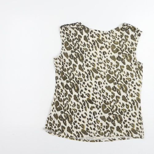 Kaleidoscope Womens Ivory Animal Print Viscose Basic Tank Size 14 Scoop Neck - Sequin