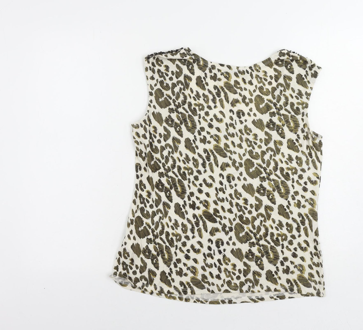 Kaleidoscope Womens Ivory Animal Print Viscose Basic Tank Size 14 Scoop Neck - Sequin