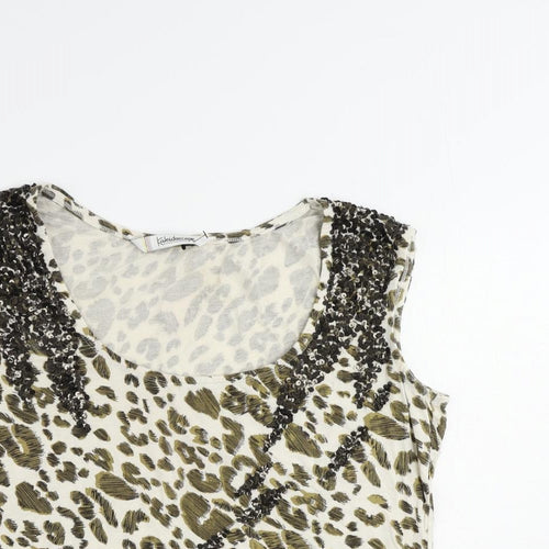 Kaleidoscope Womens Ivory Animal Print Viscose Basic Tank Size 14 Scoop Neck - Sequin