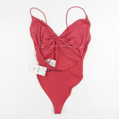Zara Womens Pink Polyester Bodysuit One-Piece Size M Snap
