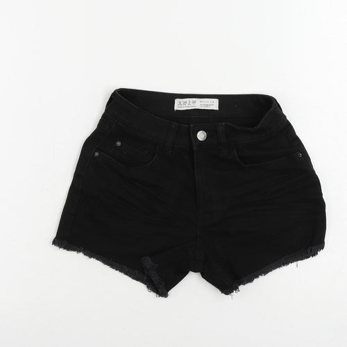 Denim & Co. Womens Black Cotton Cut-Off Shorts Size 6 L4 in Regular Zip