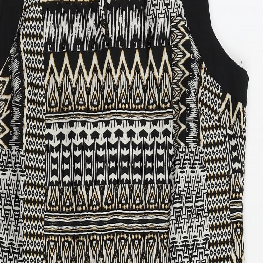 Debenhams Womens Black Geometric Polyester Shift Size 12 Boat Neck Zip