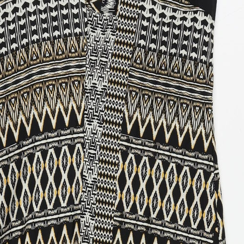 Debenhams Womens Black Geometric Polyester Shift Size 12 Boat Neck Zip