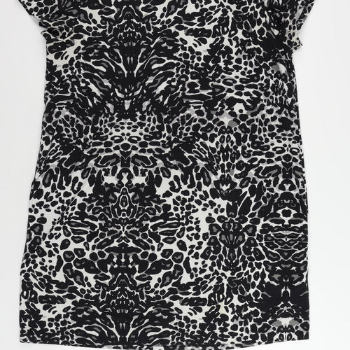 H&M Womens Black Animal Print Polyester T-Shirt Dress Size XL Round Neck Zip