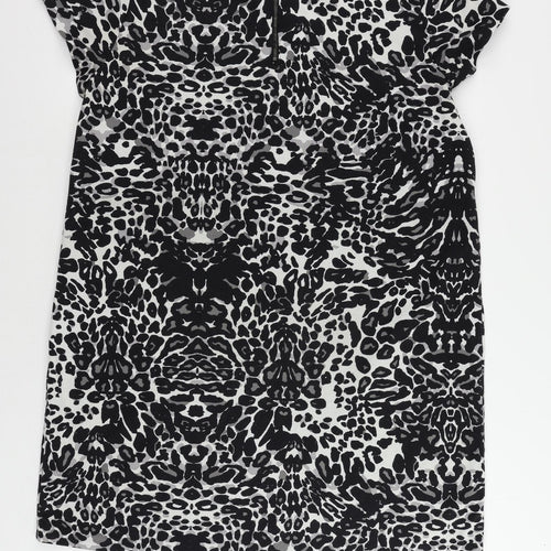 H&M Womens Black Animal Print Polyester T-Shirt Dress Size XL Round Neck Zip