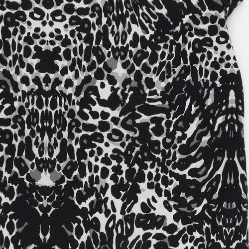 H&M Womens Black Animal Print Polyester T-Shirt Dress Size XL Round Neck Zip