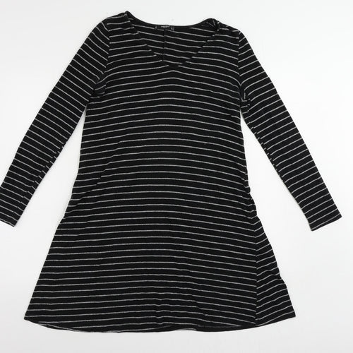 Mango Womens Black Striped Polyester Jumper Dress Size M V-Neck Pullover