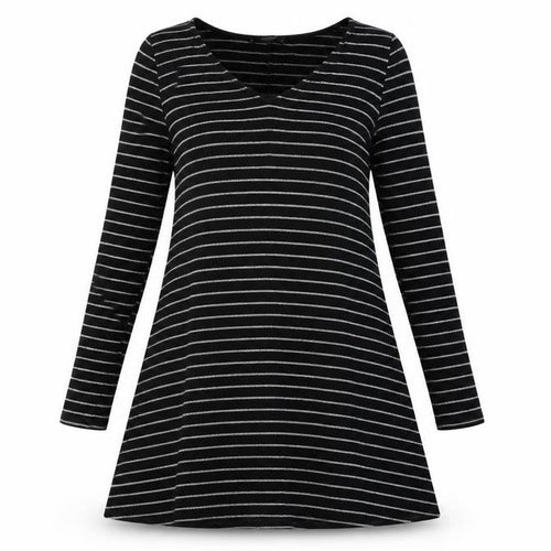 Mango Womens Black Striped Polyester Jumper Dress Size M V-Neck Pullover