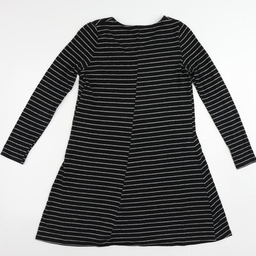 Mango Womens Black Striped Polyester Jumper Dress Size M V-Neck Pullover