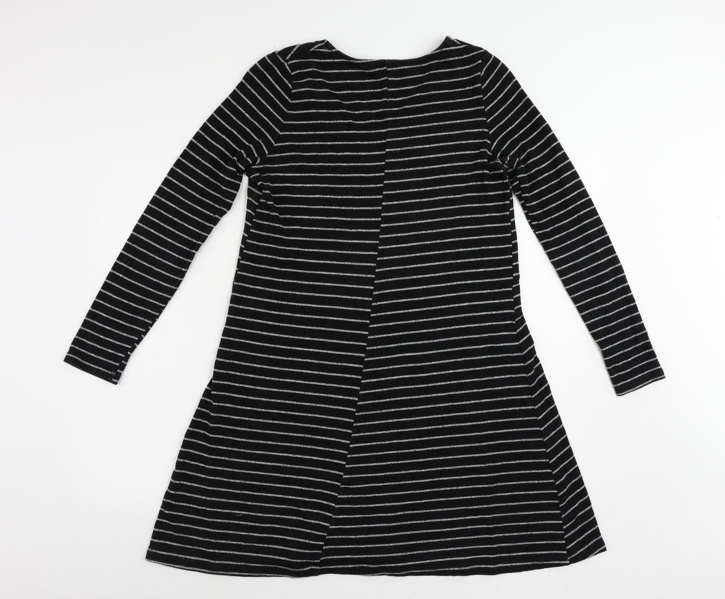 Mango Womens Black Striped Polyester Jumper Dress Size M V-Neck Pullover