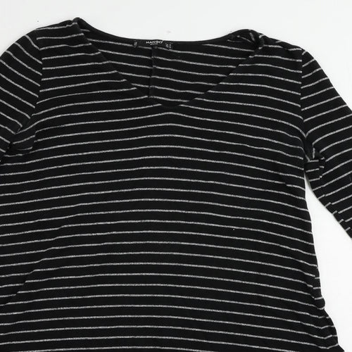 Mango Womens Black Striped Polyester Jumper Dress Size M V-Neck Pullover