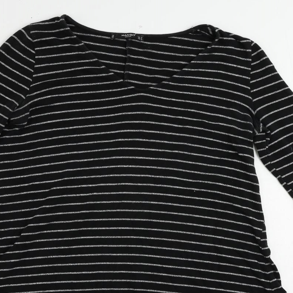 Mango Womens Black Striped Polyester Jumper Dress Size M V-Neck Pullover