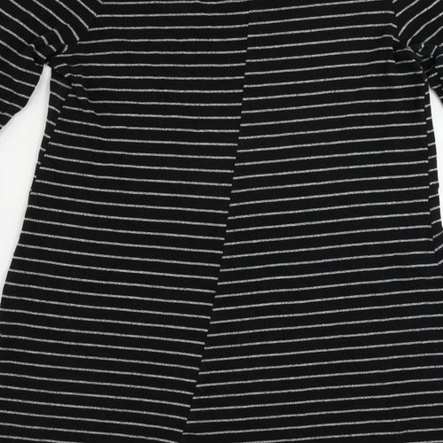 Mango Womens Black Striped Polyester Jumper Dress Size M V-Neck Pullover