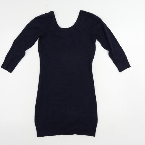 H&M Womens Blue Viscose Jumper Dress Size S Scoop Neck Pullover