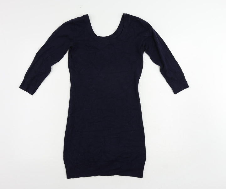 H&M Womens Blue Viscose Jumper Dress Size S Scoop Neck Pullover