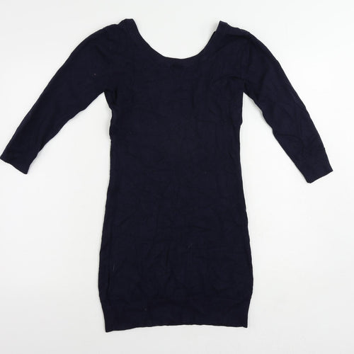 H&M Womens Blue Viscose Jumper Dress Size S Scoop Neck Pullover