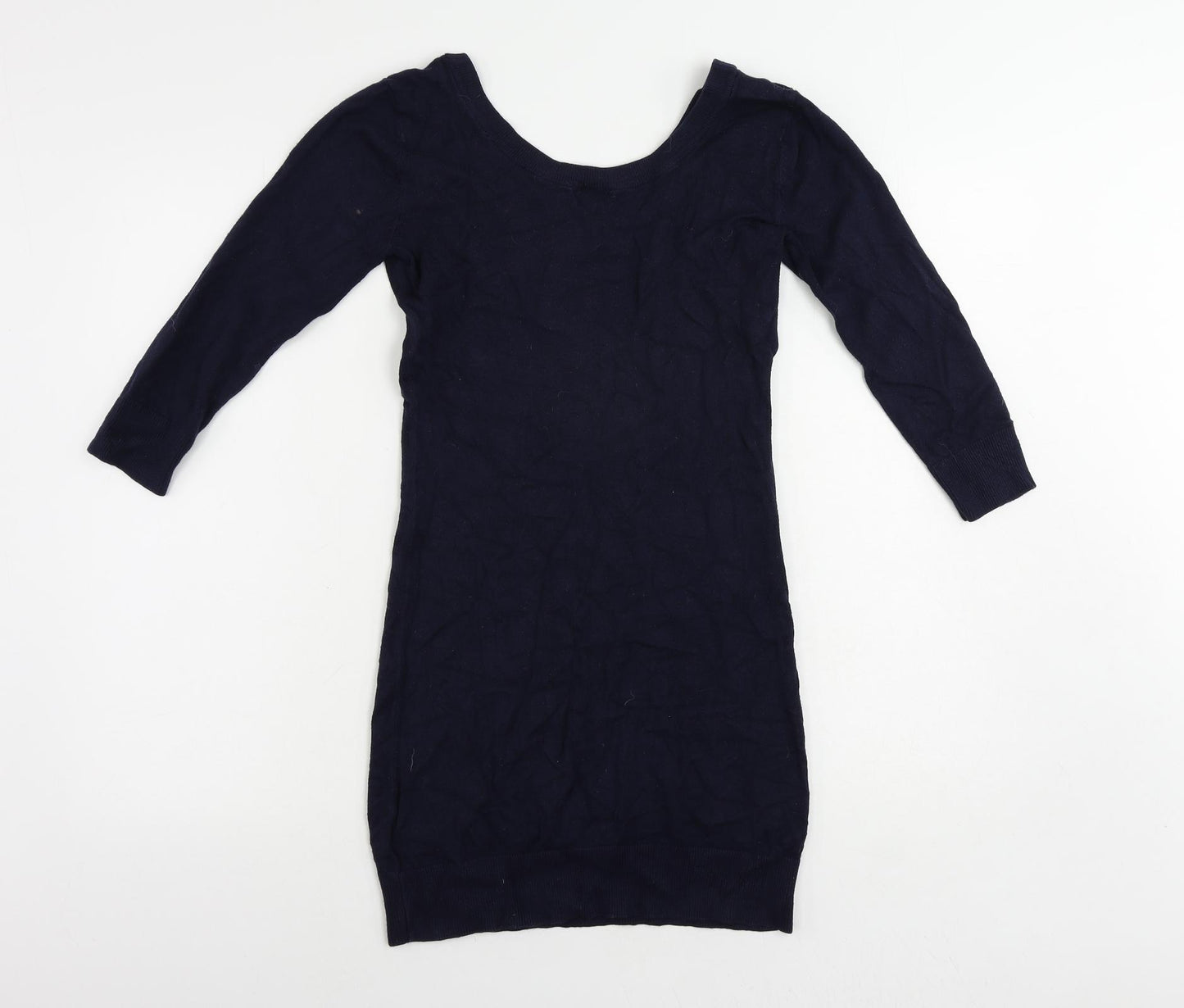 H&M Womens Blue Viscose Jumper Dress Size S Scoop Neck Pullover