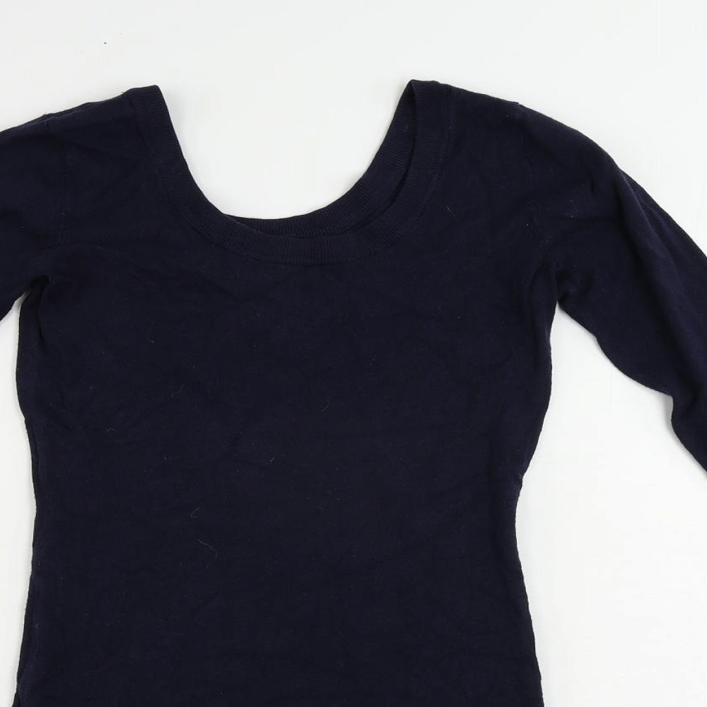 H&M Womens Blue Viscose Jumper Dress Size S Scoop Neck Pullover