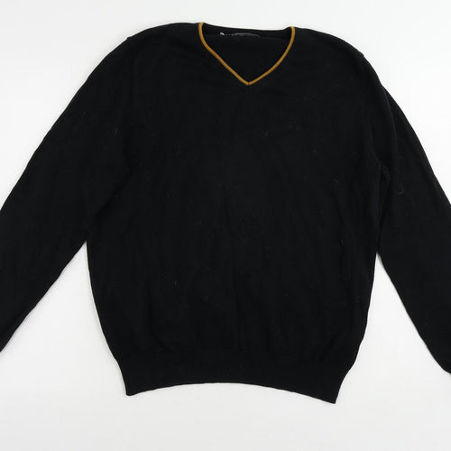 Ben Sherman Mens Black V-Neck Cotton Pullover Jumper Size L Long Sleeve