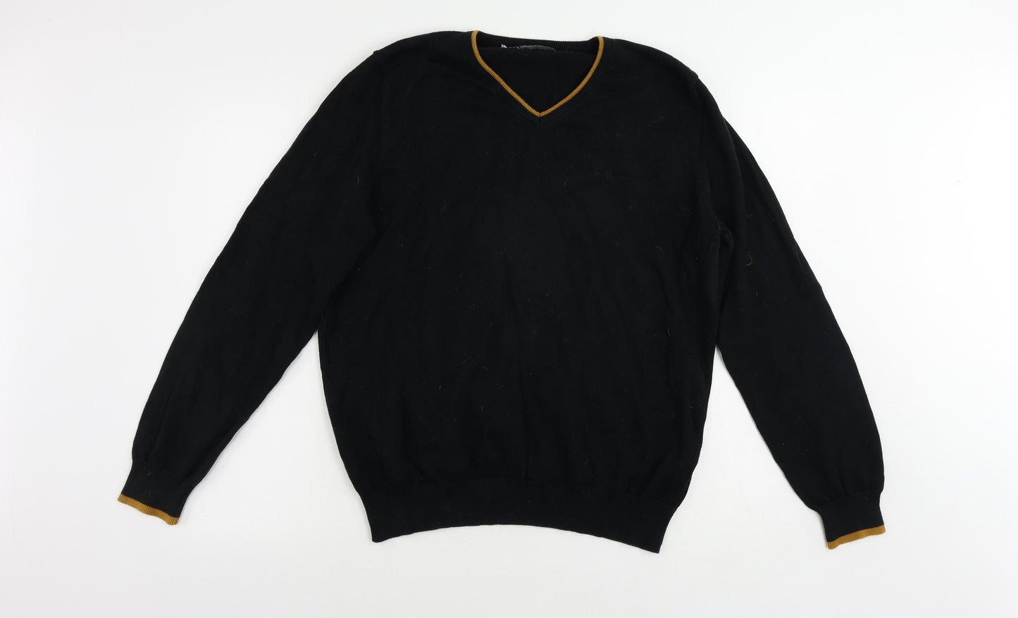 Ben Sherman Mens Black V-Neck Cotton Pullover Jumper Size L Long Sleeve