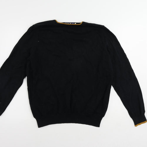 Ben Sherman Mens Black V-Neck Cotton Pullover Jumper Size L Long Sleeve