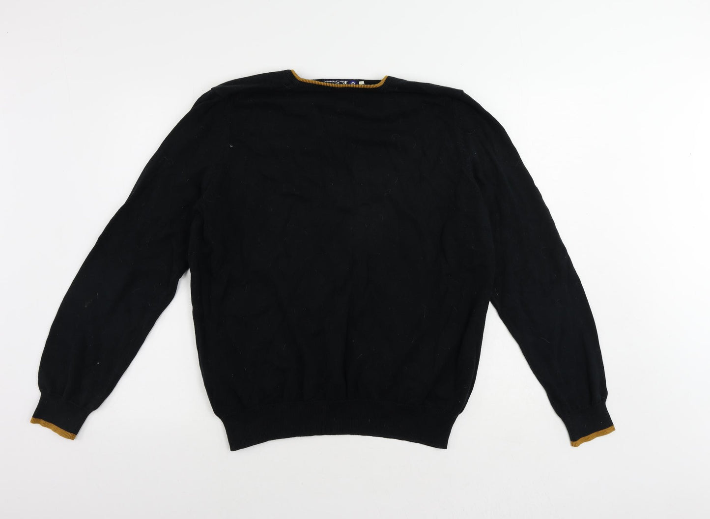 Ben Sherman Mens Black V-Neck Cotton Pullover Jumper Size L Long Sleeve