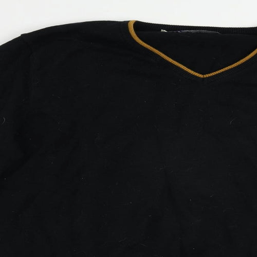 Ben Sherman Mens Black V-Neck Cotton Pullover Jumper Size L Long Sleeve