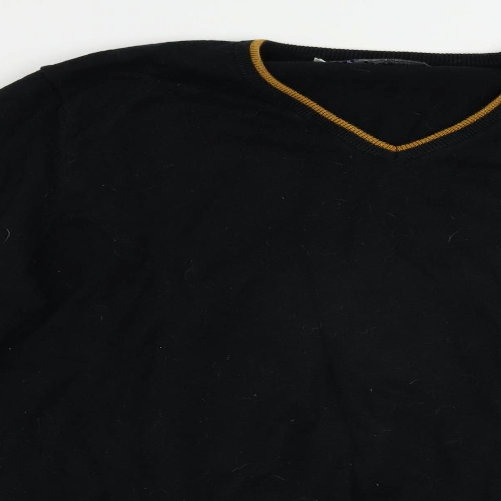 Ben Sherman Mens Black V-Neck Cotton Pullover Jumper Size L Long Sleeve