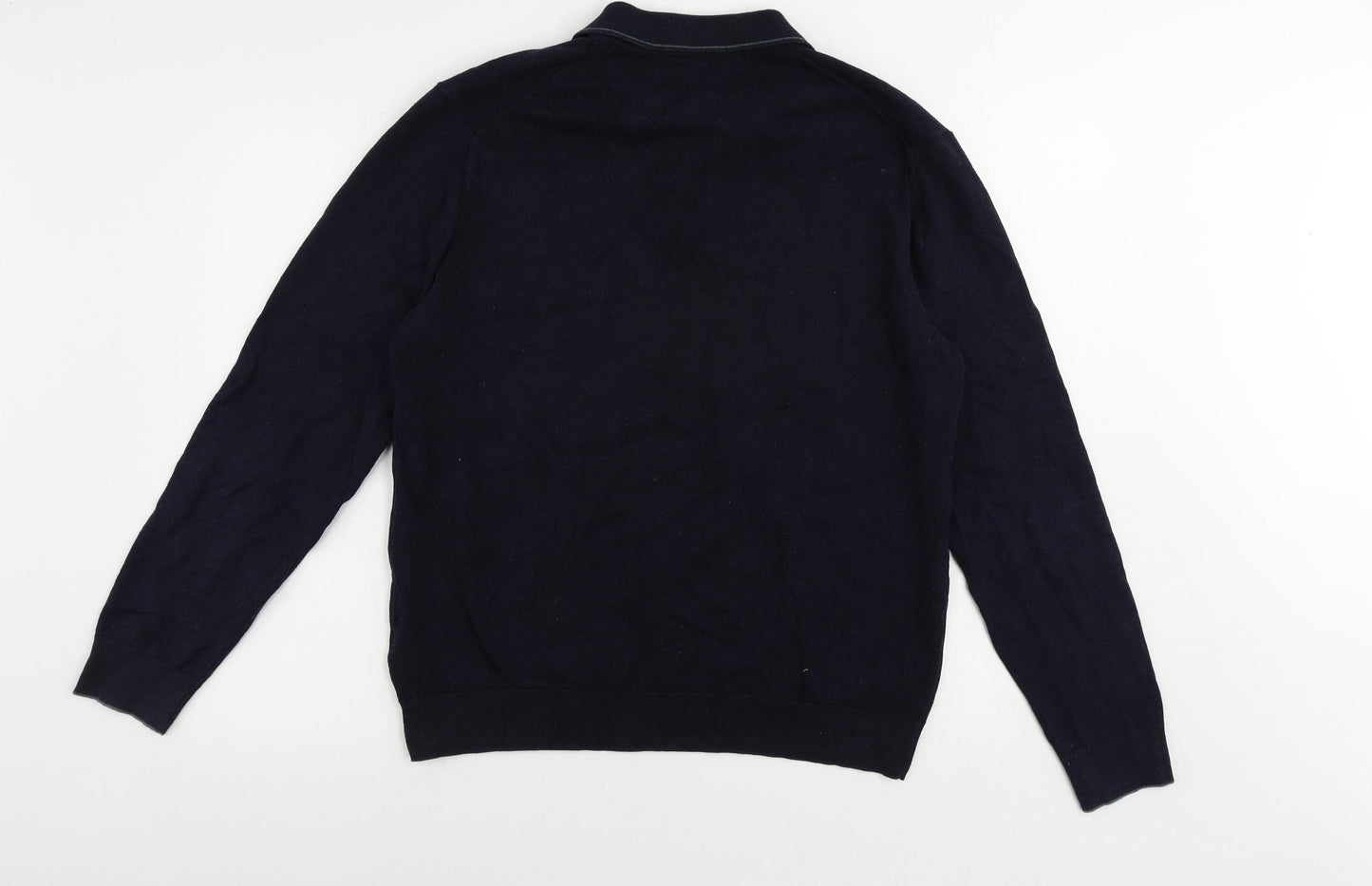 Marks and Spencer Mens Blue Collared Cotton Pullover Jumper Size L Long Sleeve