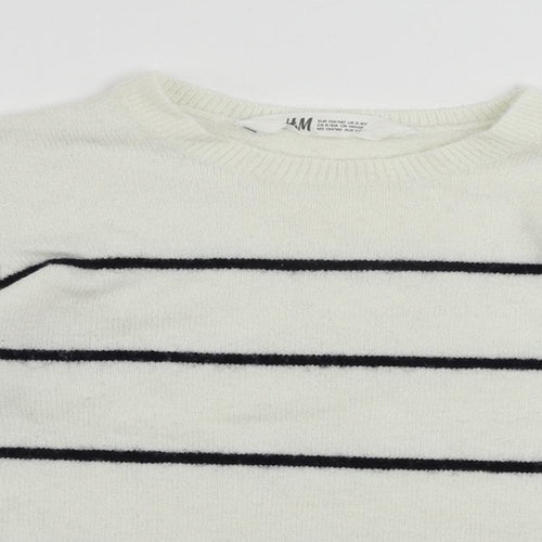 H&M Girls White Crew Neck Striped Acrylic Pullover Jumper Size 9-10 Years Pullover