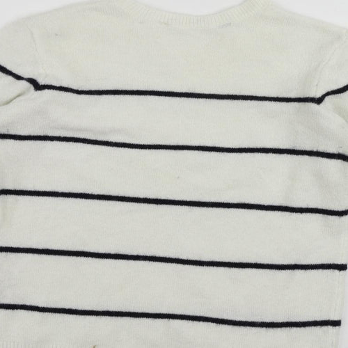 H&M Girls White Crew Neck Striped Acrylic Pullover Jumper Size 9-10 Years Pullover