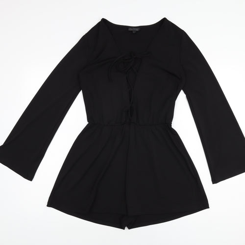 Topshop Womens Black Polyester Playsuit One-Piece Size 10 Tie