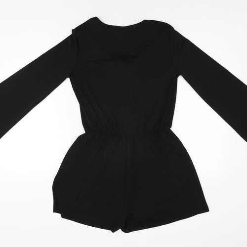 Topshop Womens Black Polyester Playsuit One-Piece Size 10 Tie