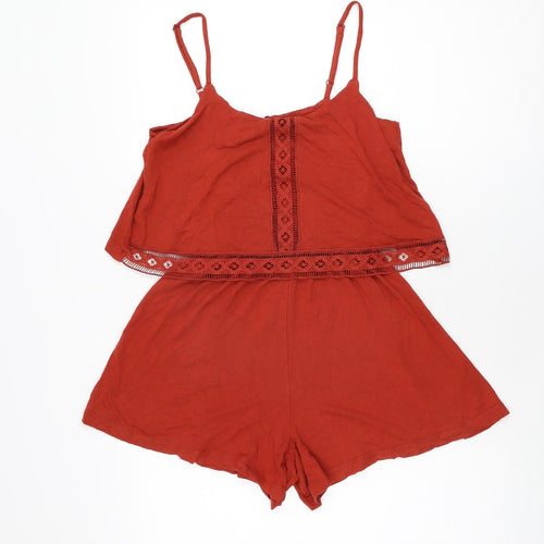 Topshop Womens Red Viscose Playsuit One-Piece Size 8 Button