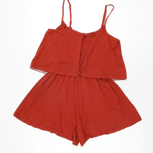 Topshop Womens Red Viscose Playsuit One-Piece Size 8 Button