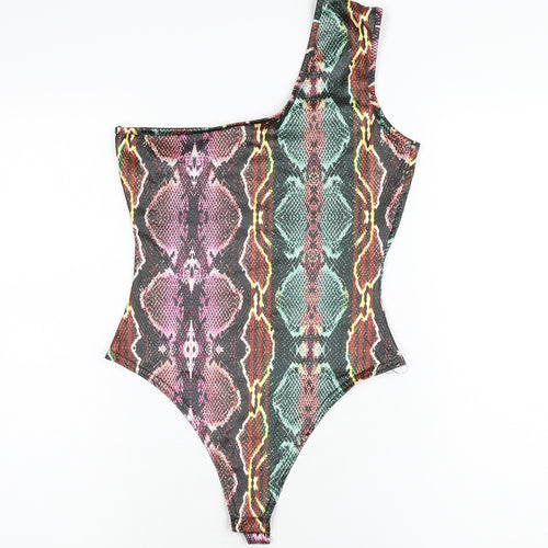 I SAW IT FIRST Womens Multicoloured Animal Print Polyester Bodysuit One-Piece Size 8 Snap