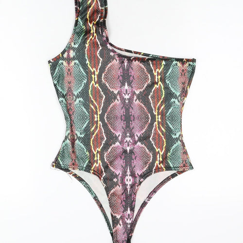 I SAW IT FIRST Womens Multicoloured Animal Print Polyester Bodysuit One-Piece Size 8 Snap