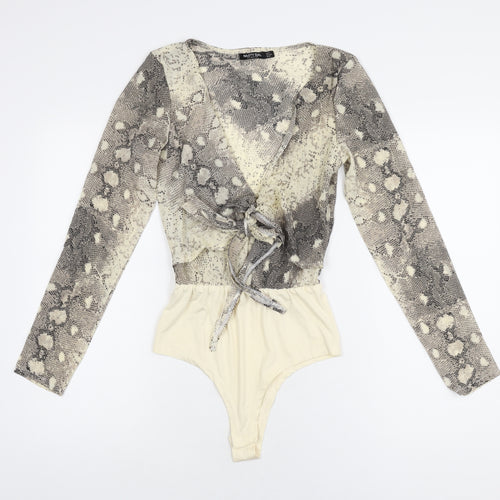 Nasty Gal Womens Beige Animal Print Polyester Bodysuit One-Piece Size 6 Snap - Snake Print