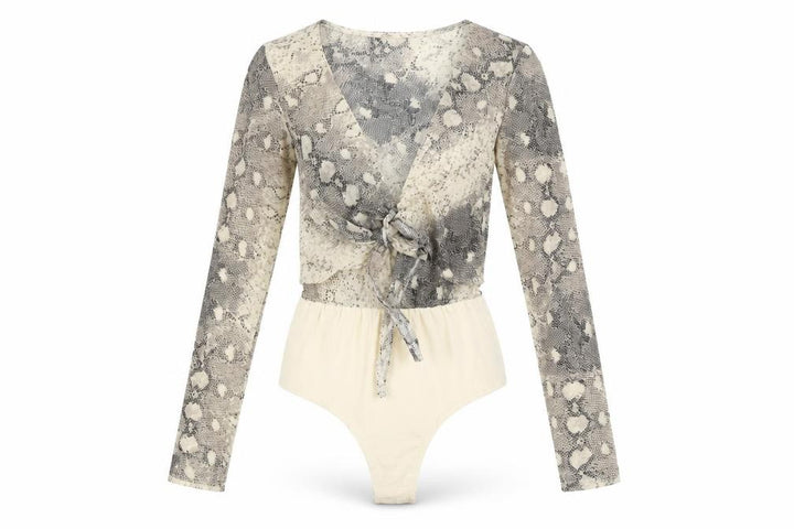 Nasty Gal Womens Beige Animal Print Polyester Bodysuit One-Piece Size 6 Snap - Snake Print