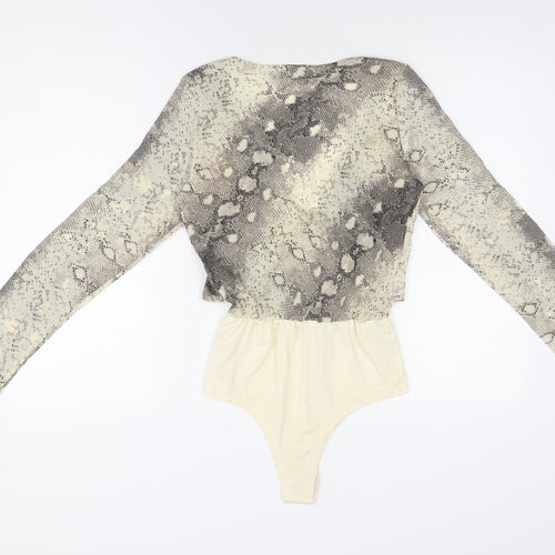 Nasty Gal Womens Beige Animal Print Polyester Bodysuit One-Piece Size 6 Snap - Snake Print