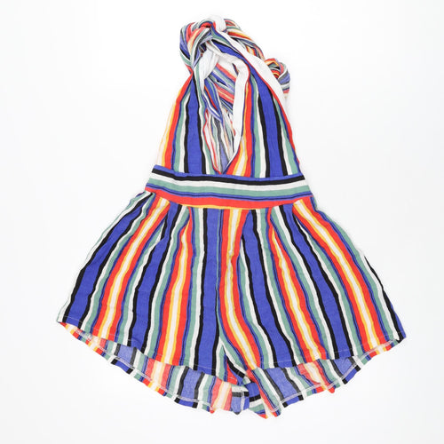 PRETTYLITTLETHING Womens Multicoloured Striped Viscose Playsuit One-Piece Size 14 L3 in Zip